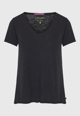 Tricou de damă cu decolteu în V și margini brute - The essentials - Negru