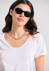 Tricou de damă cu decolteu în V și margini brute - The essentials - Alb