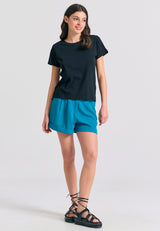 Tricou simplu cu guler rotund pentru femei - The essentials - Negru