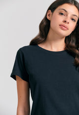 Tricou simplu cu guler rotund pentru femei - The essentials - Negru