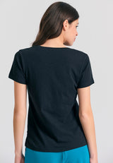 Tricou simplu cu guler rotund pentru femei - The essentials - Negru