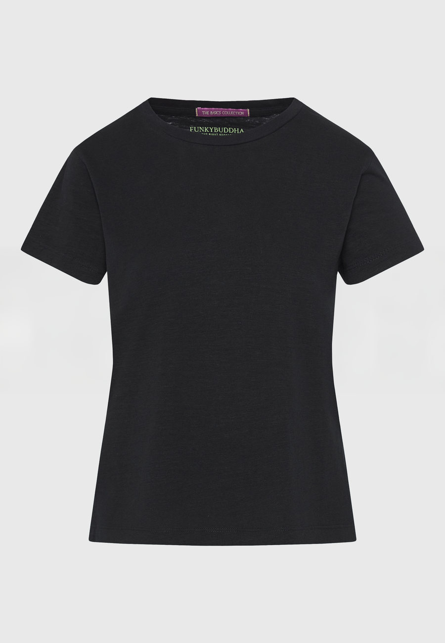 Tricou simplu cu guler rotund pentru femei - The essentials - Negru