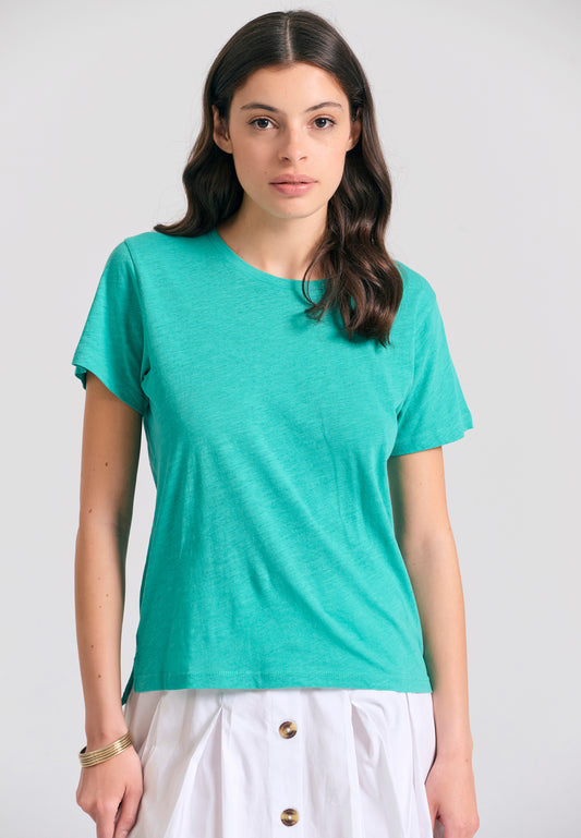 Tricou simplu cu guler rotund pentru femei - The essentials - Verde caraibian