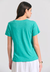 Tricou simplu cu guler rotund pentru femei - The essentials - Verde caraibian