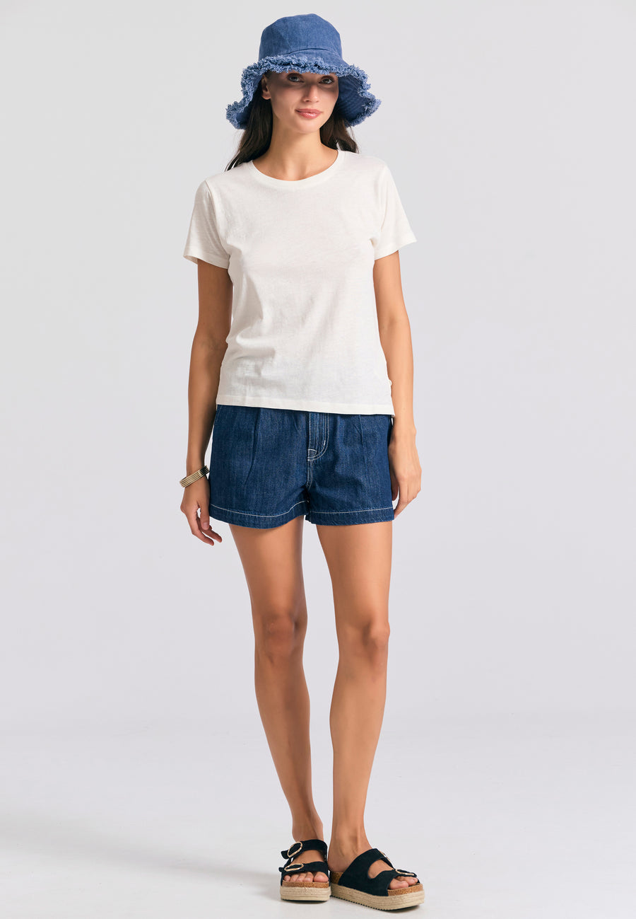 Tricou simplu de damă cu guler rotund - The essentials - Alb-gălbui