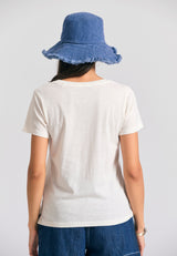 Tricou simplu de damă cu guler rotund - The essentials - Alb-gălbui