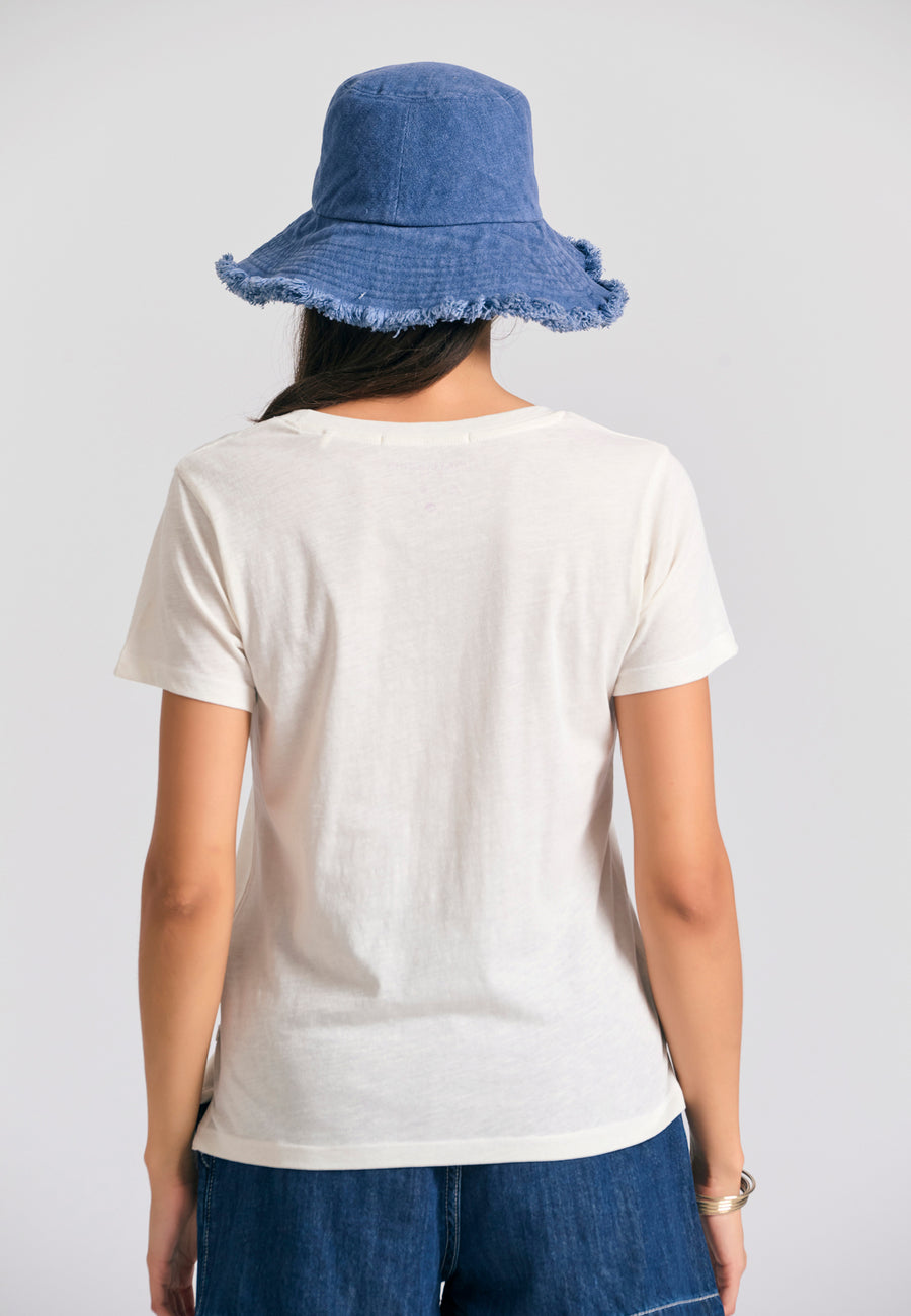 Tricou simplu de damă cu guler rotund - The essentials - Alb-gălbui