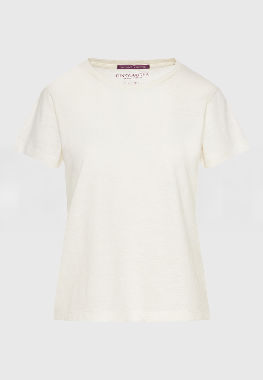 Tricou simplu de damă cu guler rotund - The essentials - Alb-gălbui