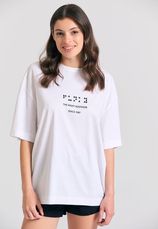 Tricou lejer cu imprimeu în relief pe spate - Alb