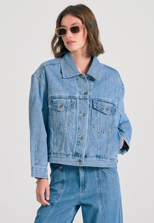 Jachetă din denim supradimensionată pentru femei - Albastru deschis