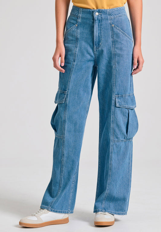 Blugi cargo din amestec de lyocell pentru femei - Albastru deschis