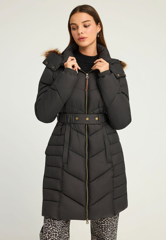 Jachetă lungă matlasată cu glugă