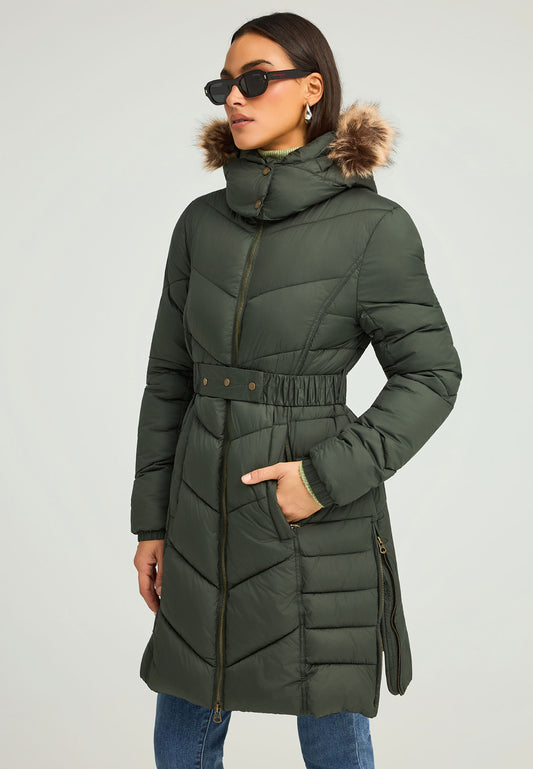 Jachetă lungă matlasată cu glugă