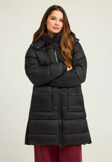 Jachetă lungă pufoasă cu croială regulată și glugă