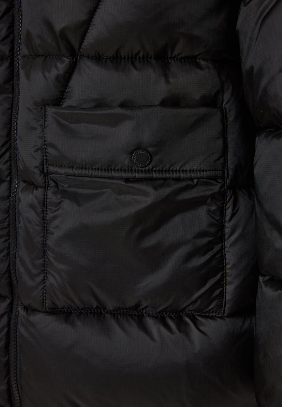 Jachetă lungă pufoasă cu croială regulată și glugă