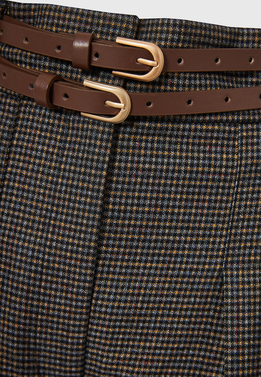 Pantaloni palazzo în carouri, cu talie înaltă, lejeră