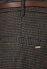 Pantaloni palazzo în carouri, cu talie înaltă, lejeră