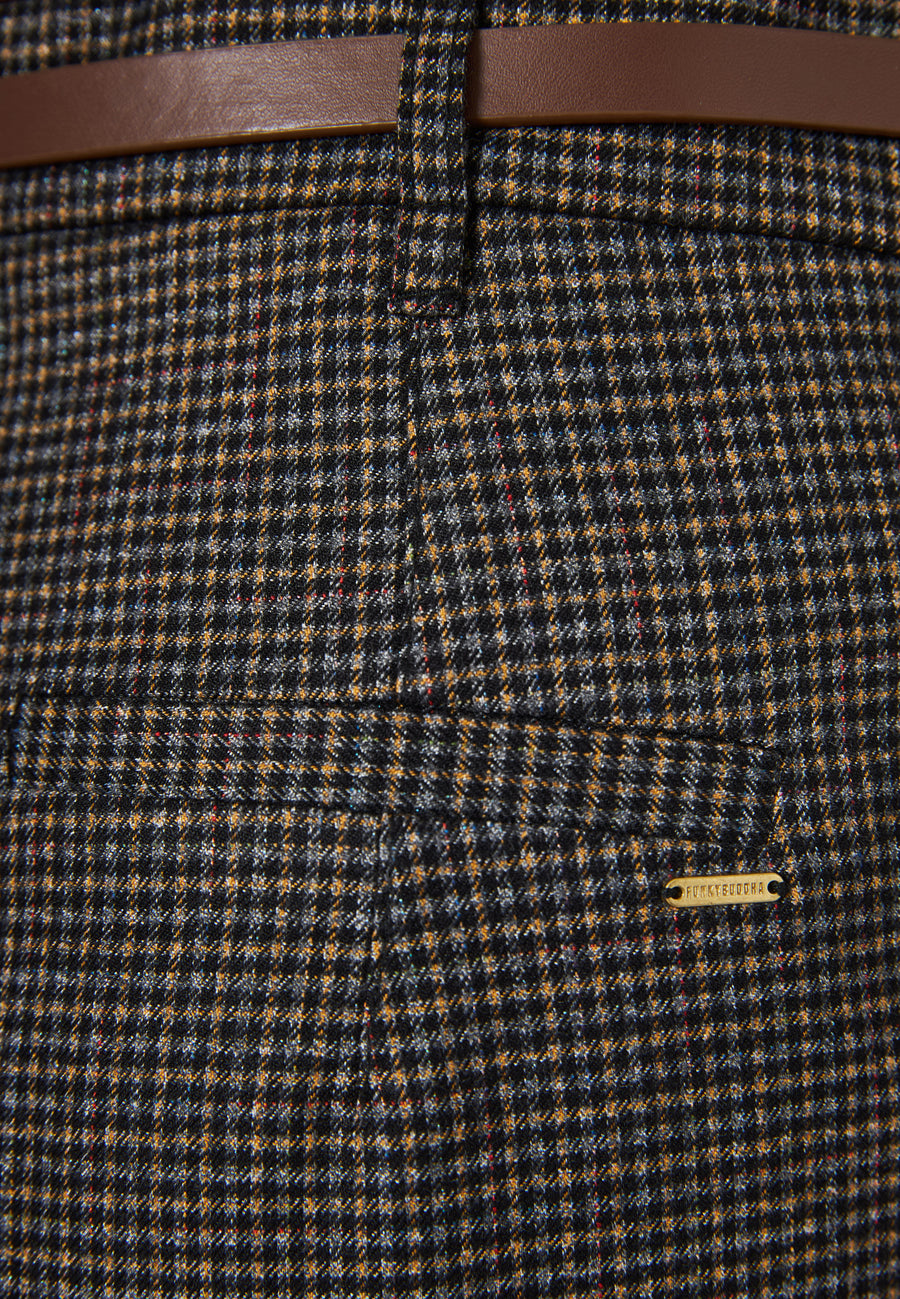 Pantaloni palazzo în carouri, cu talie înaltă, lejeră