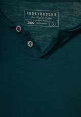 Tricou cu guler henley și croiuri brute - The essentials - Dark sea