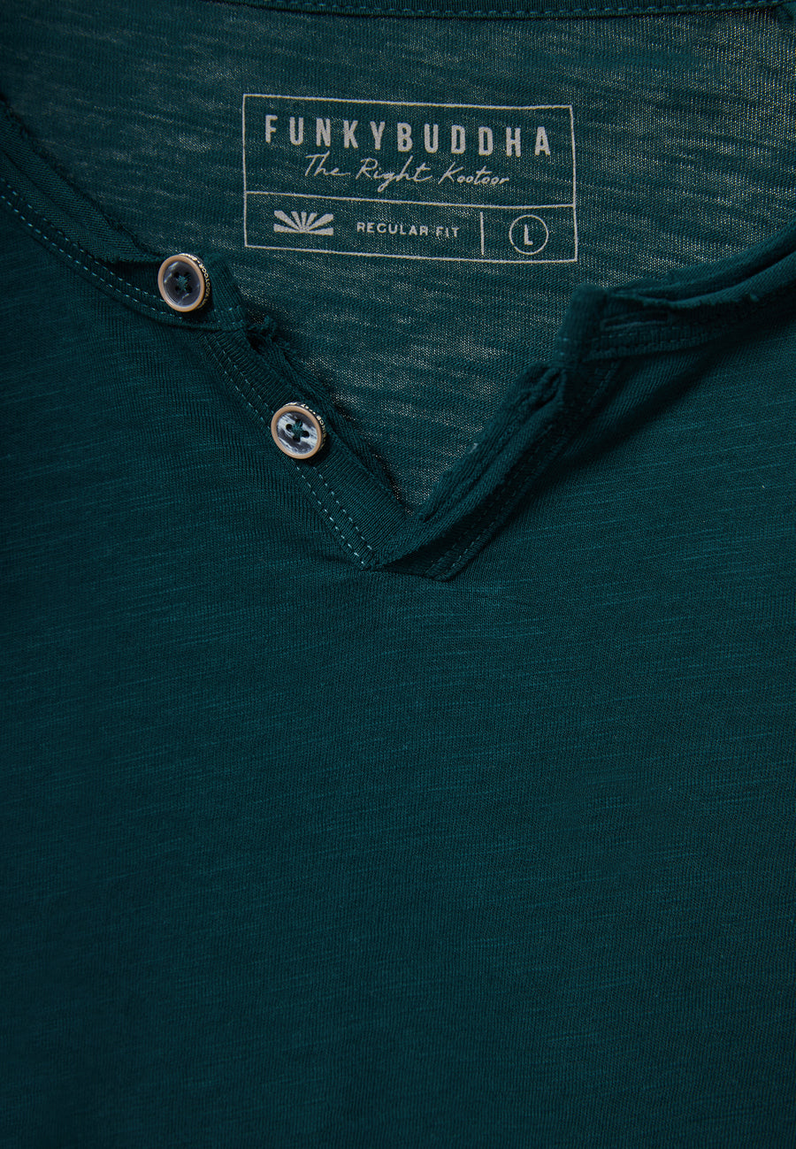 Tricou cu guler henley și croiuri brute - The essentials - Dark sea