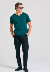 Tricou cu guler henley și croiuri brute - The essentials - Dark sea