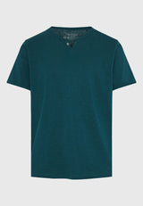Tricou cu guler henley și croiuri brute - The essentials - Dark sea