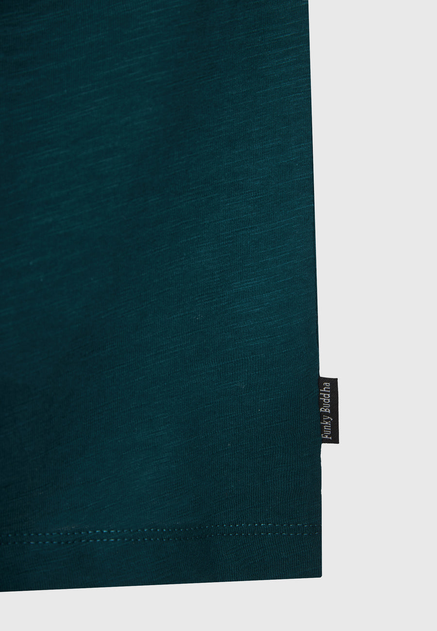 Tricou cu guler henley și croiuri brute - The essentials - Dark sea