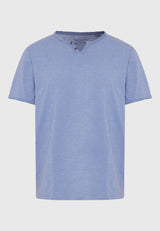 Tricou cu guler henley și croiuri brute - The essentials - Albastru fumuriu