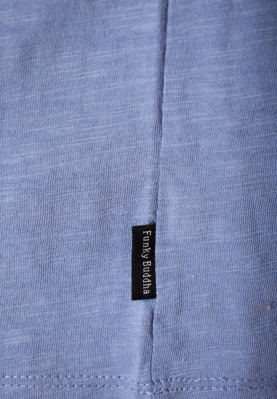 Tricou cu guler henley și croiuri brute - The essentials - Albastru fumuriu