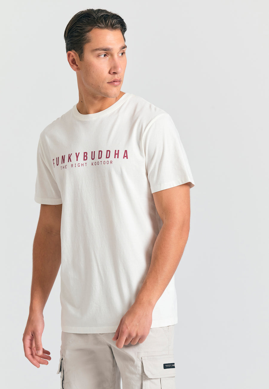 Tricou cu imprimeu Funky Buddha - The essentials - Alb-gălbui