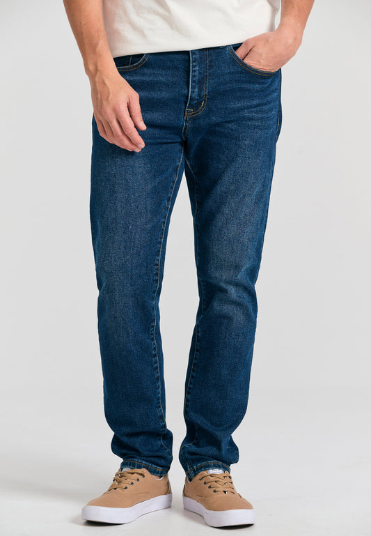 Croială slim fit, cu efecte decolorate - Albastru închis