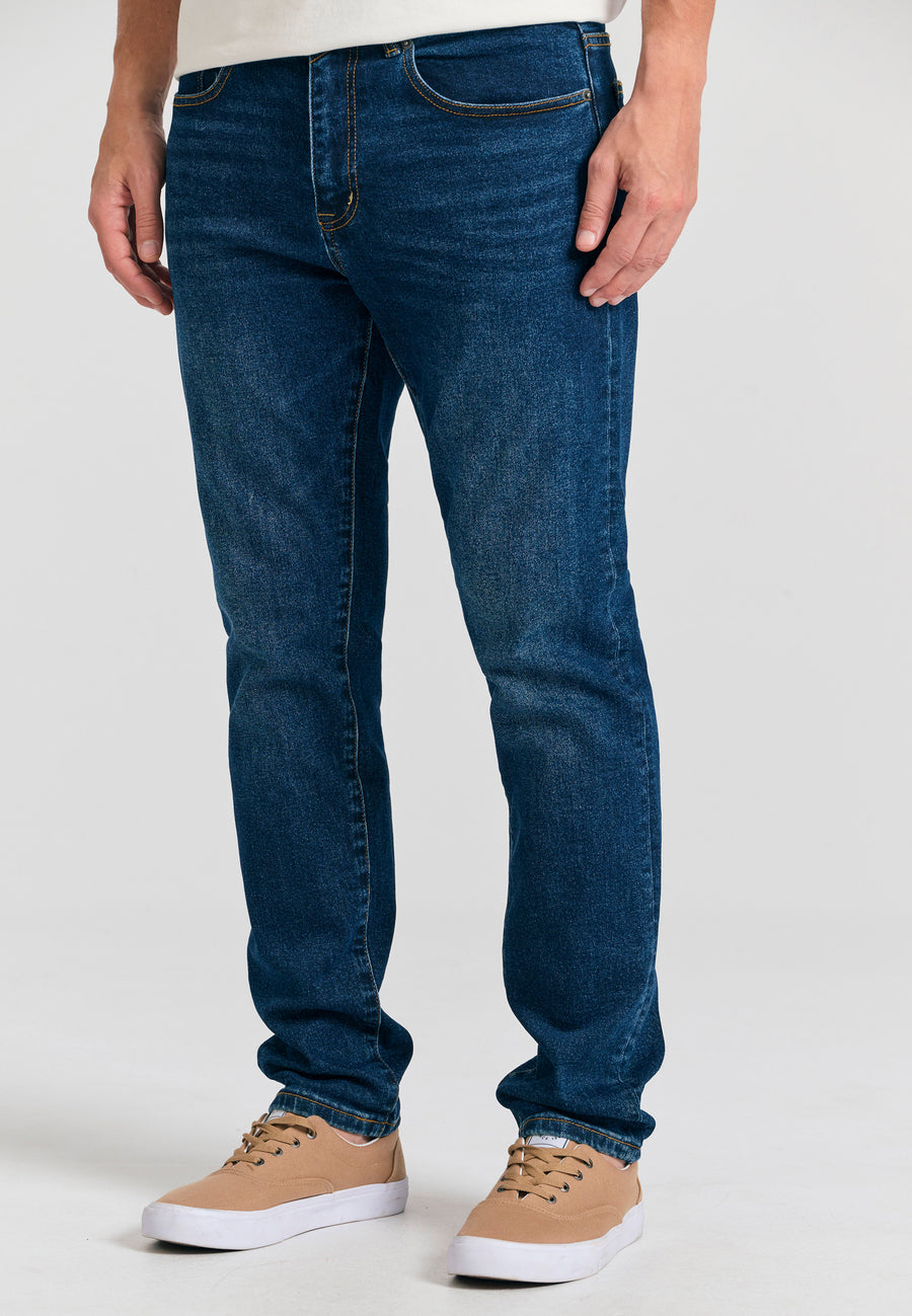 Croială slim fit, cu efecte decolorate - Albastru închis