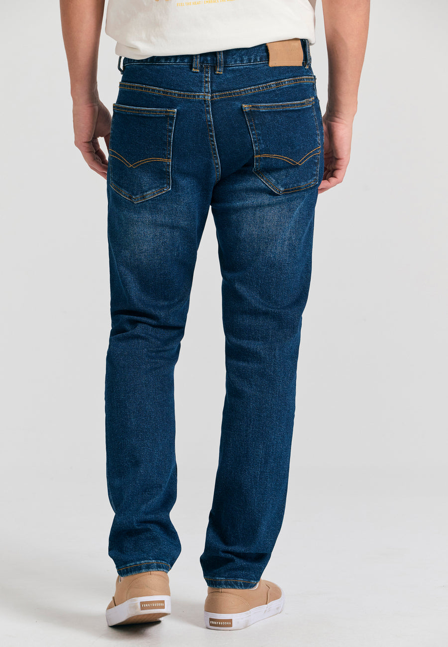 Croială slim fit, cu efecte decolorate - Albastru închis