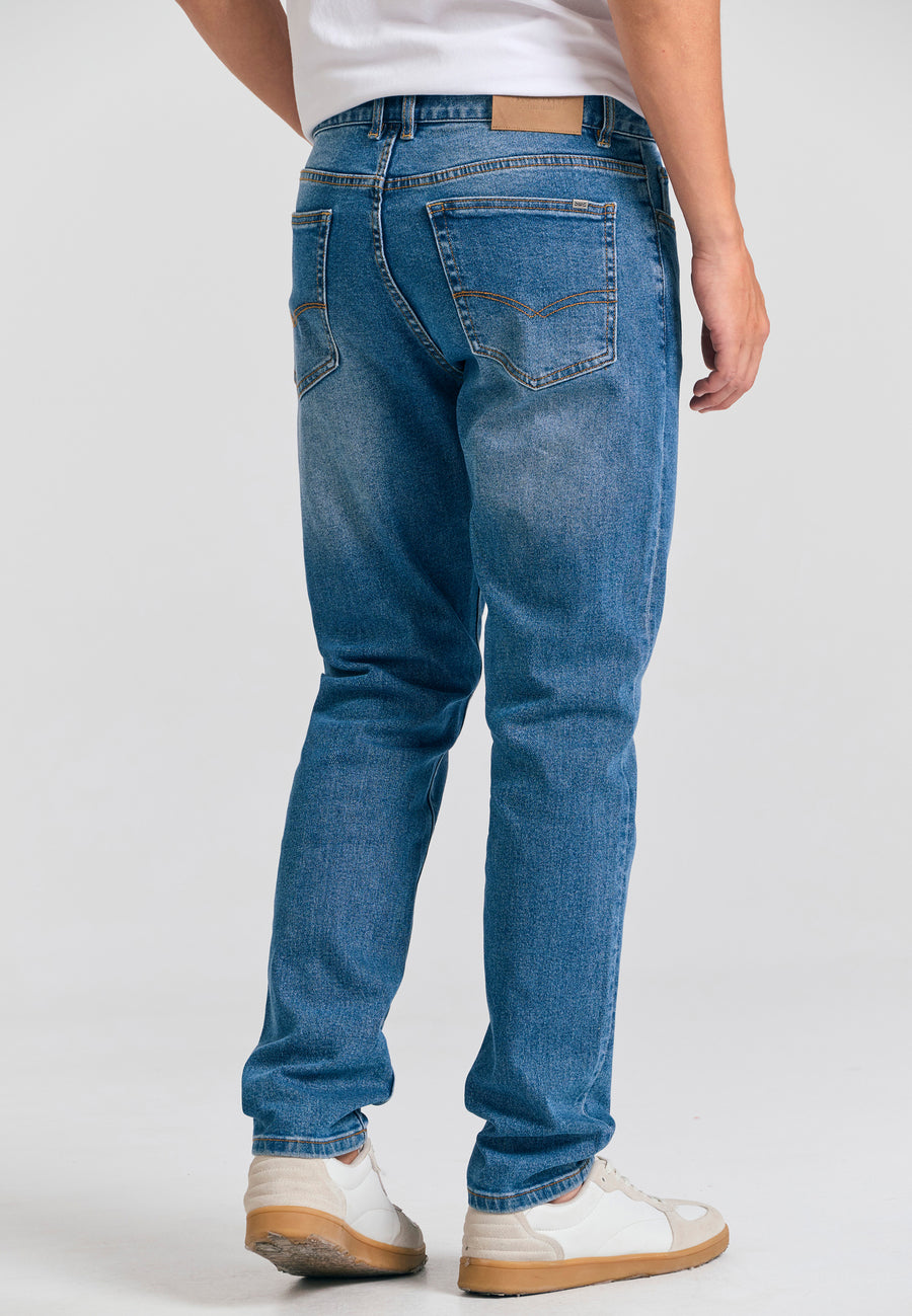 Croială slim, conică, cu efecte decolorate - Albastru Md