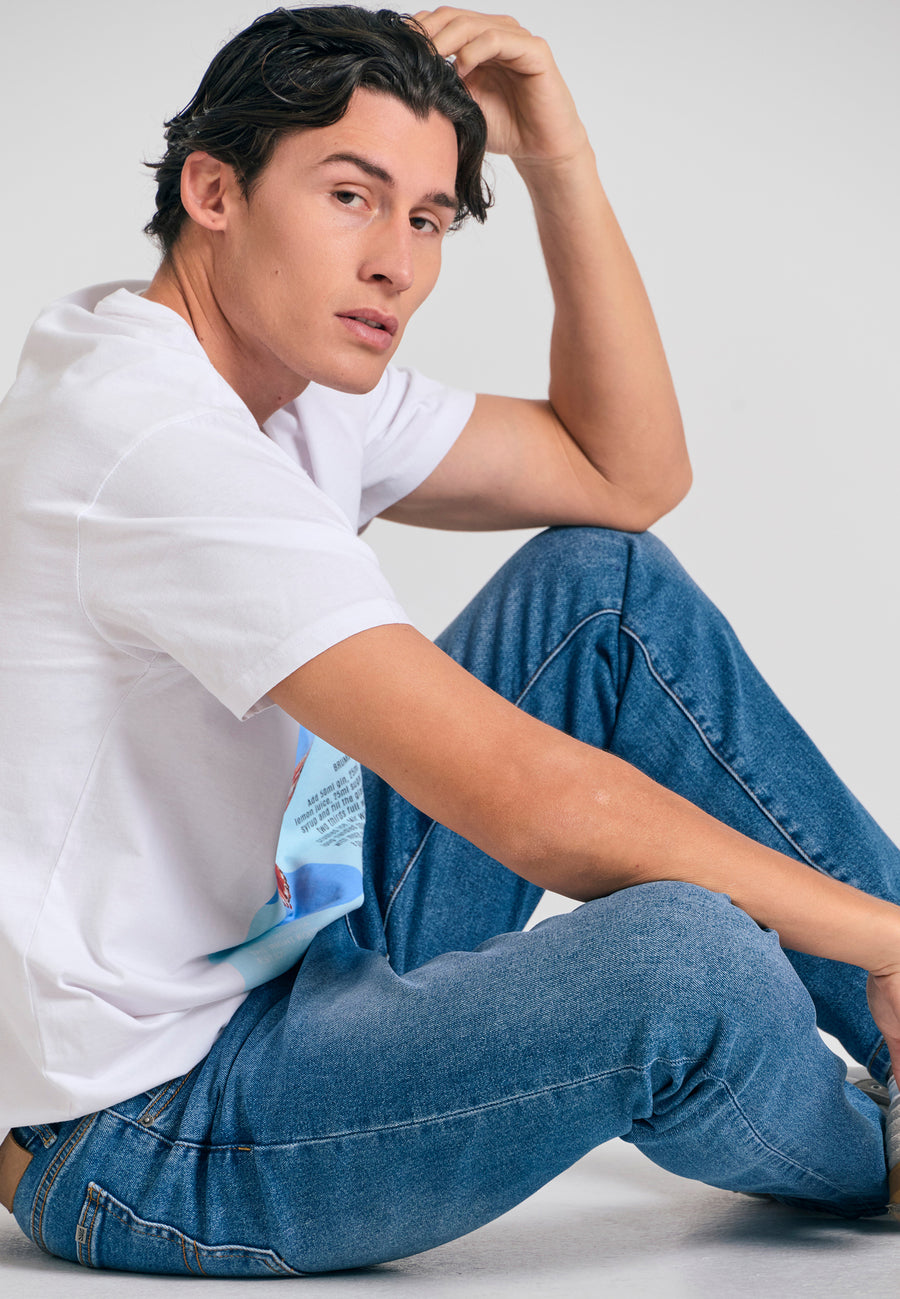 Croială slim, conică, cu efecte decolorate - Albastru Md