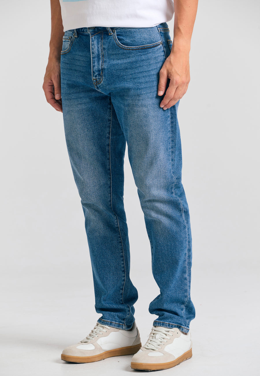 Croială slim, conică, cu efecte decolorate - Albastru Md