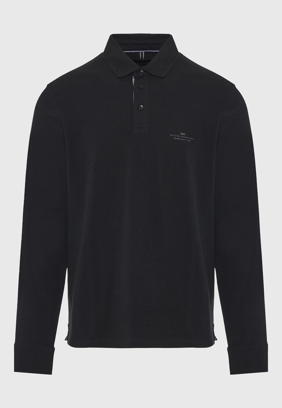 Tricou polo cu mânecă lungă și logo minimalist pe piept