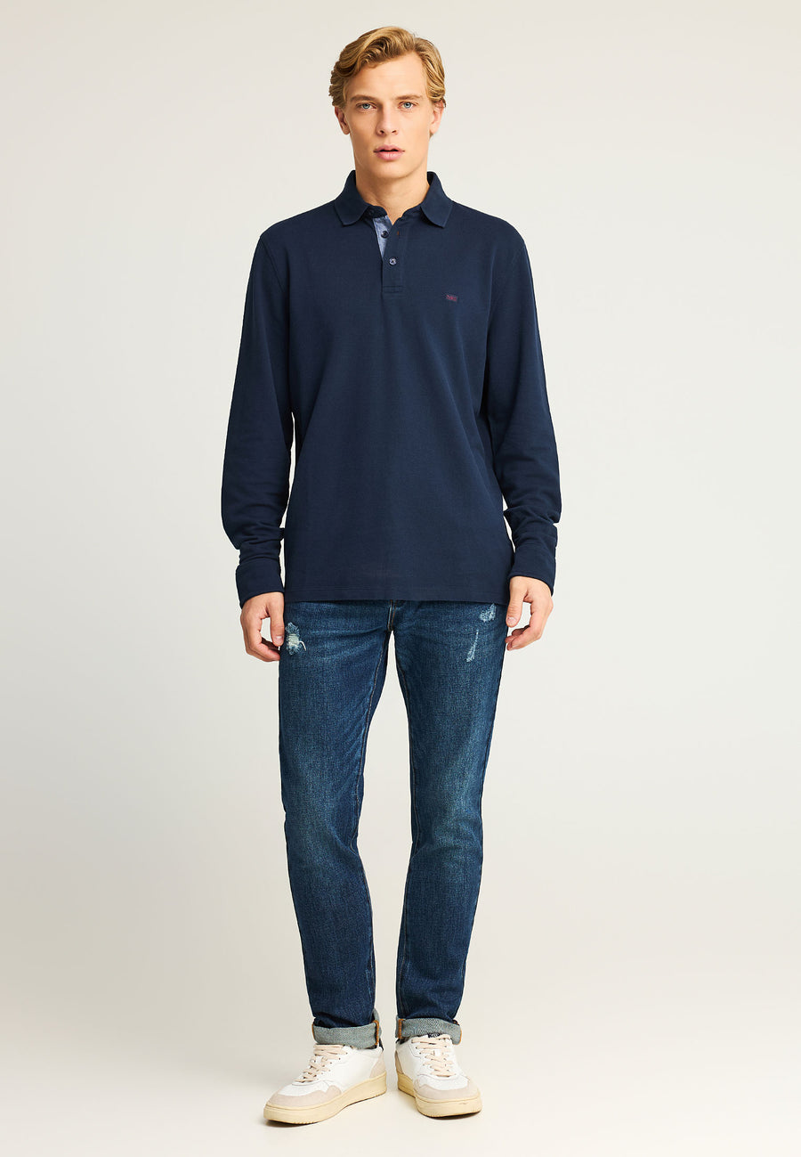 Tricou polo cu mânecă lungă și logo minimalist pe piept