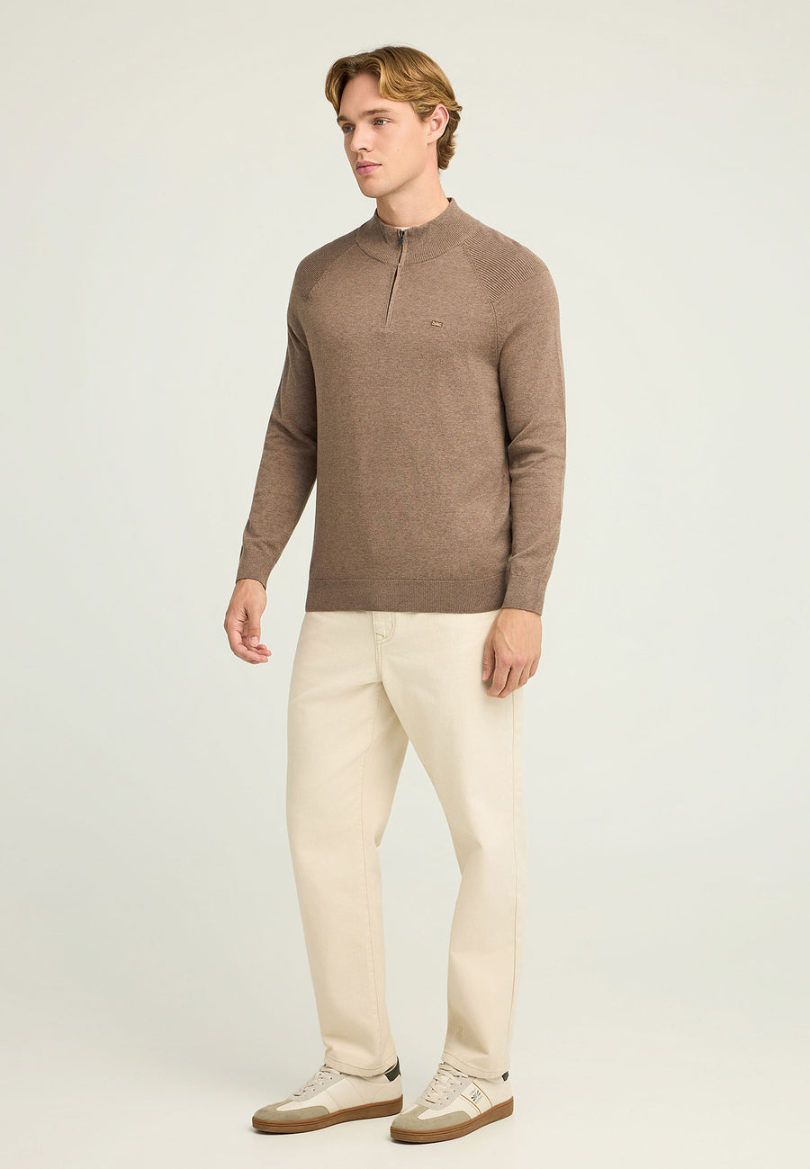 Pulover tricotat simplu cu fermoar pe jumătate pentru bărbați