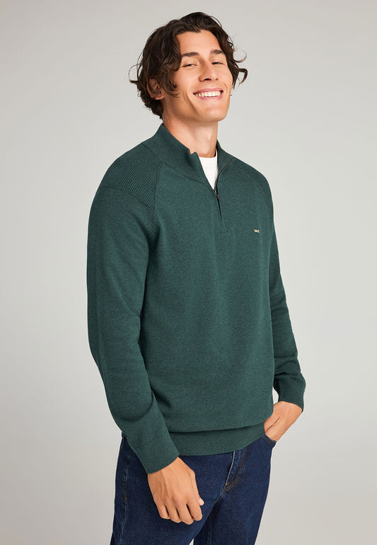 Pulover tricotat simplu cu fermoar pe jumătate pentru bărbați