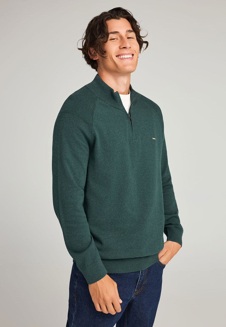 Pulover tricotat simplu cu fermoar pe jumătate pentru bărbați