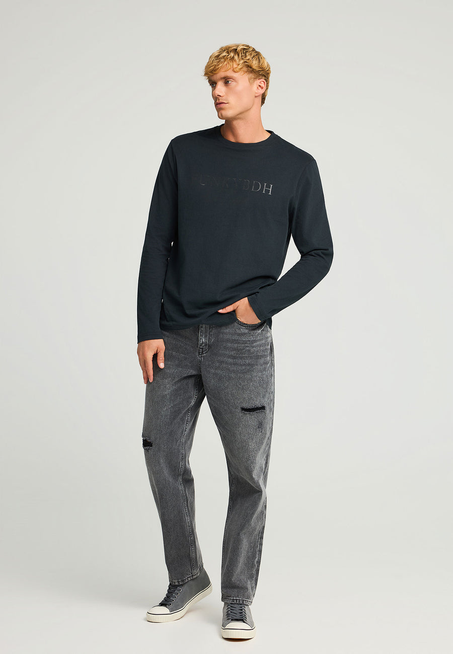 Tricou cu mânecă lungă și imprimeu funky cu piept de Buddha