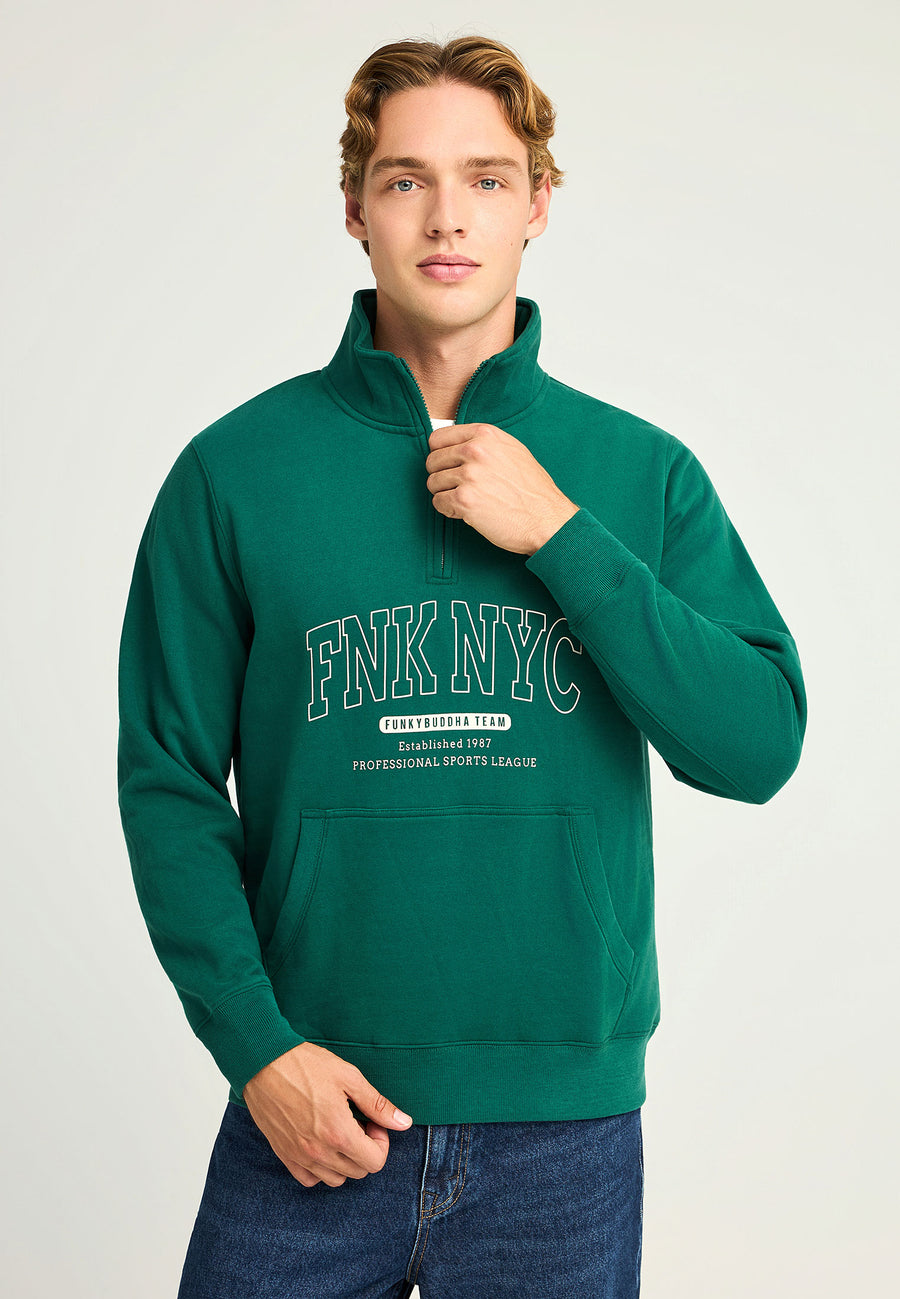 Hanorac bărbătesc cu fermoar pe jumătate și guler înalt