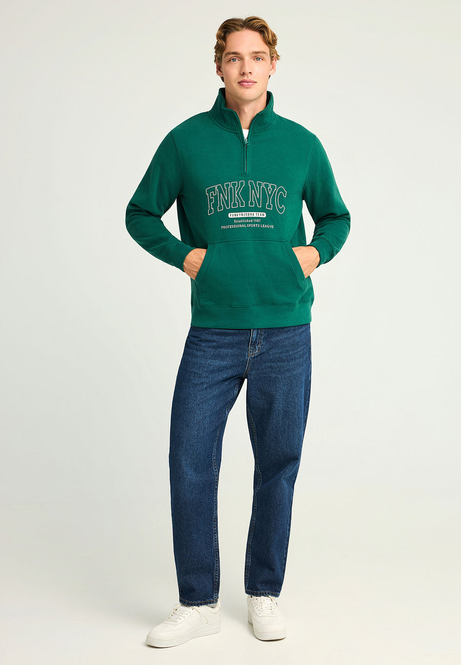 Hanorac bărbătesc cu fermoar pe jumătate și guler înalt