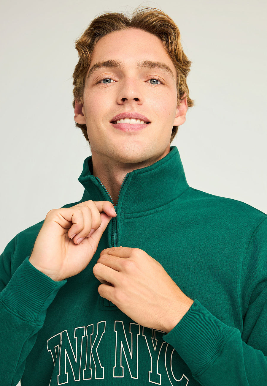 Hanorac bărbătesc cu fermoar pe jumătate și guler înalt