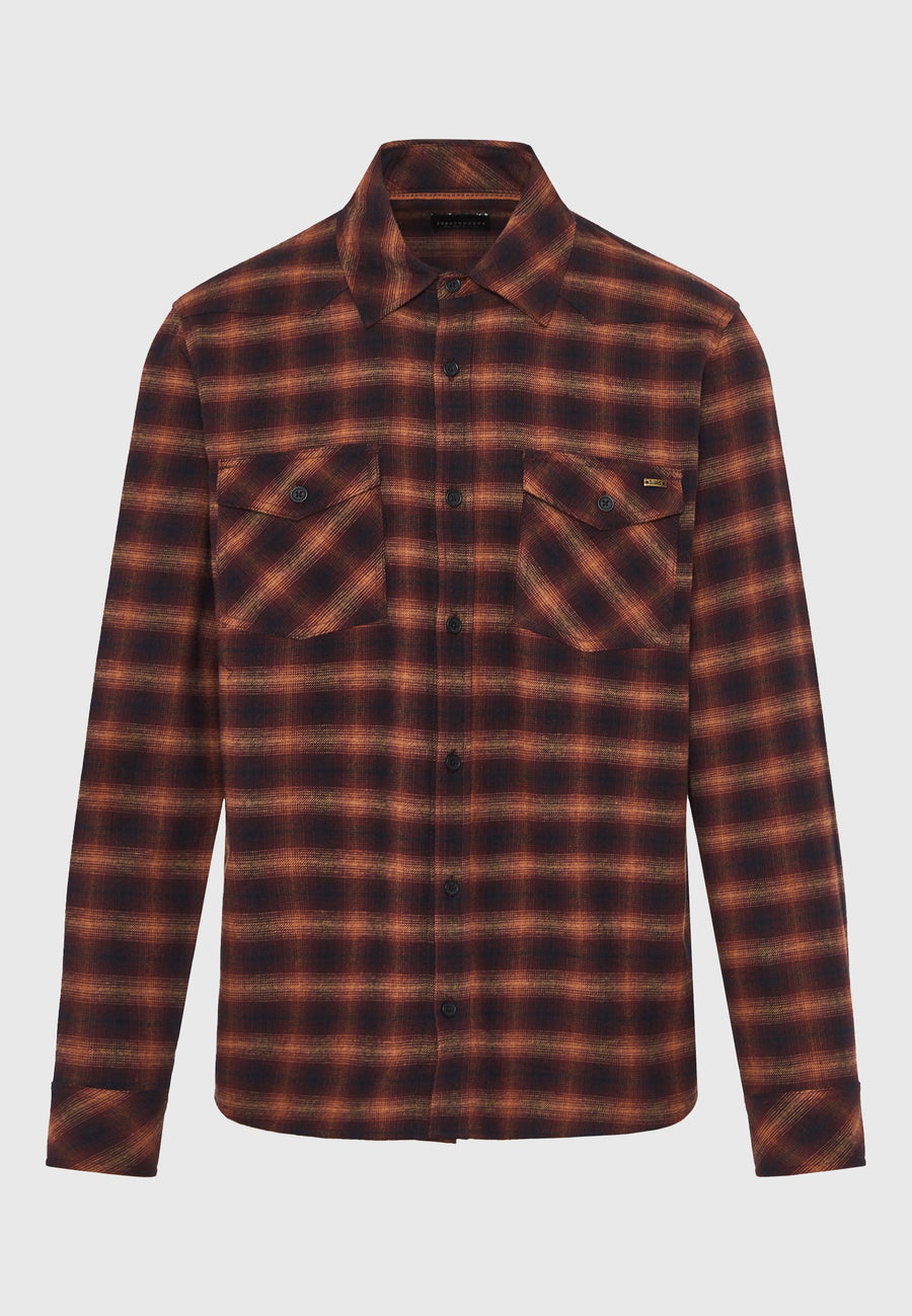 Cămașă bărbătească în carouri din bumbac, cu buzunare la piept