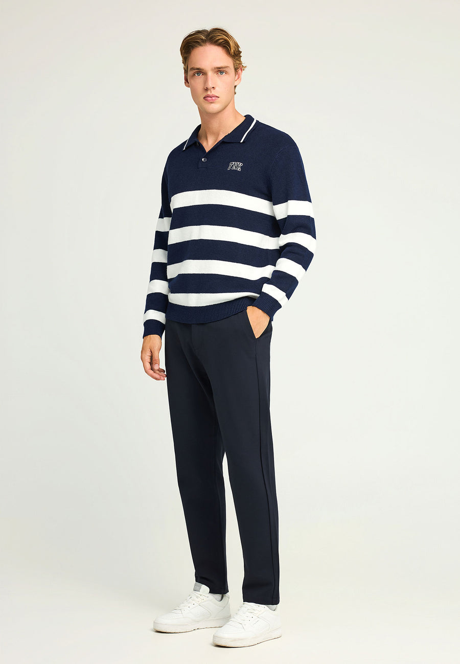 Pulover tricotat cu dungi și guler pentru bărbați