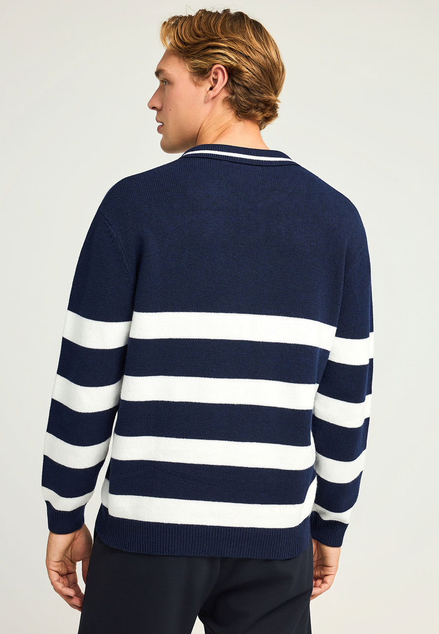 Pulover tricotat cu dungi și guler pentru bărbați