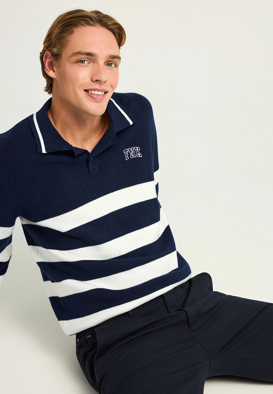 Pulover tricotat cu dungi și guler pentru bărbați