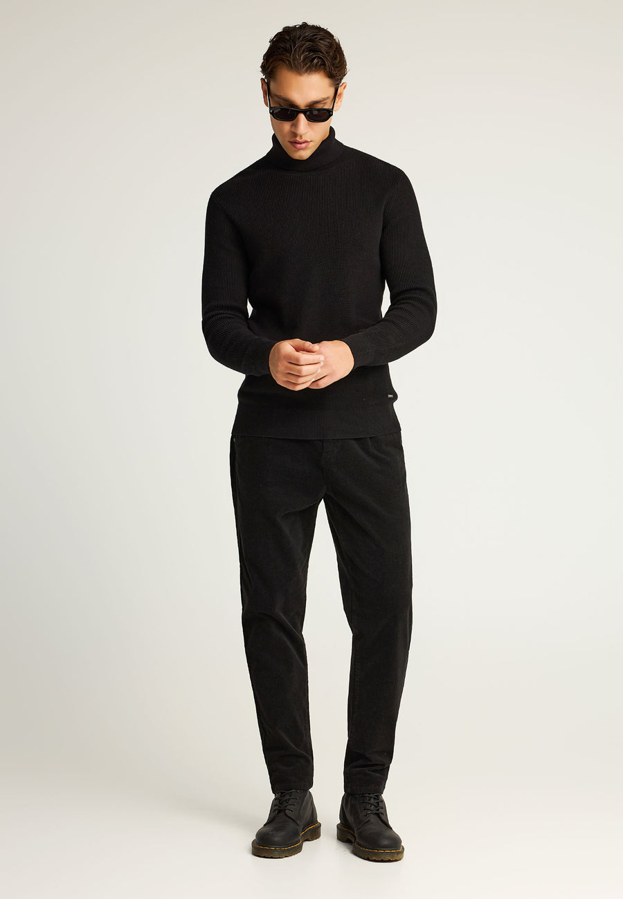 Pulover tricotat din bumbac pentru bărbați, cu guler înalt